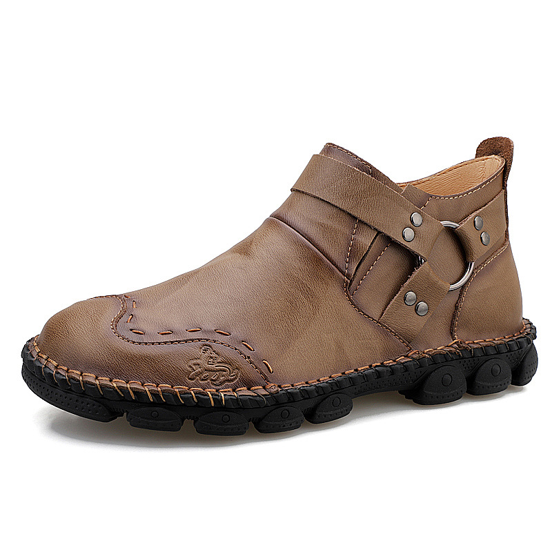 Large Size Hand Stitching Genuine Leather Non-Slip Retro Ankle Boots