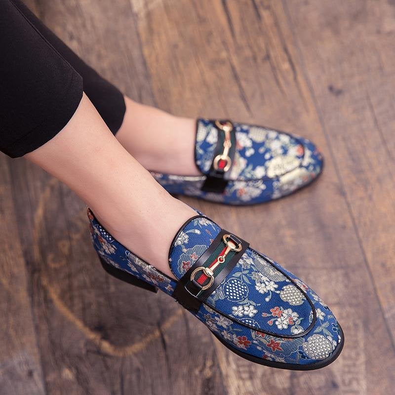 Loafers Flower Embroidery Slip On Leather Shoes