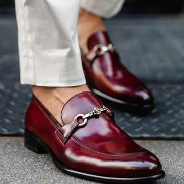 Double Buckle Red Men's Classic Leather Shoes
