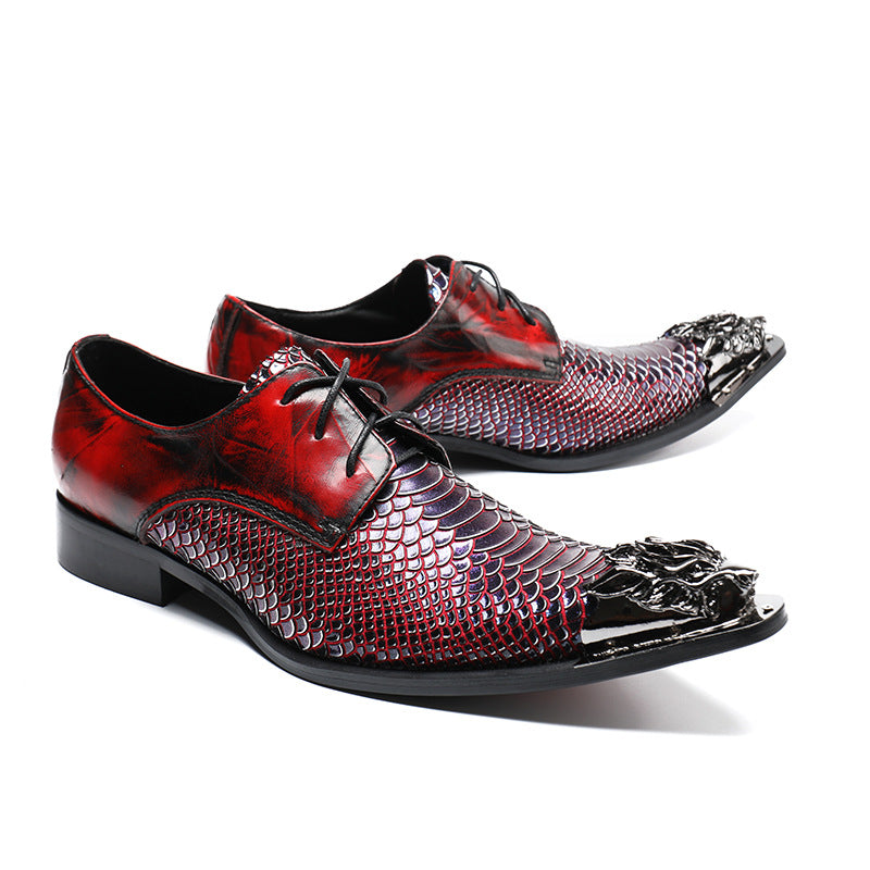 Men's Leather Crocodile Pattern Pointed Toe British Trendy Shoes