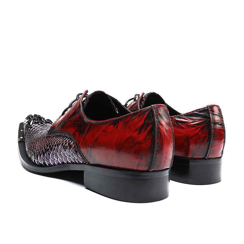 Men's Leather Crocodile Pattern Pointed Toe British Trendy Shoes