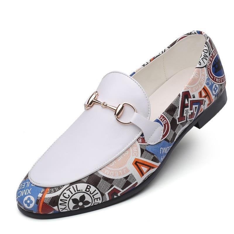 Fashion Buckle Stitching White Loafers