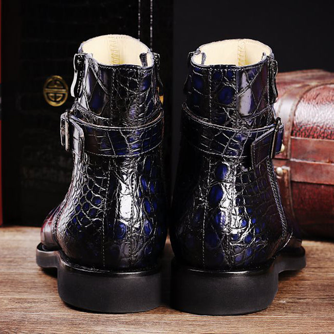 Men's Crocodile Pattern Belt Buckle Boots