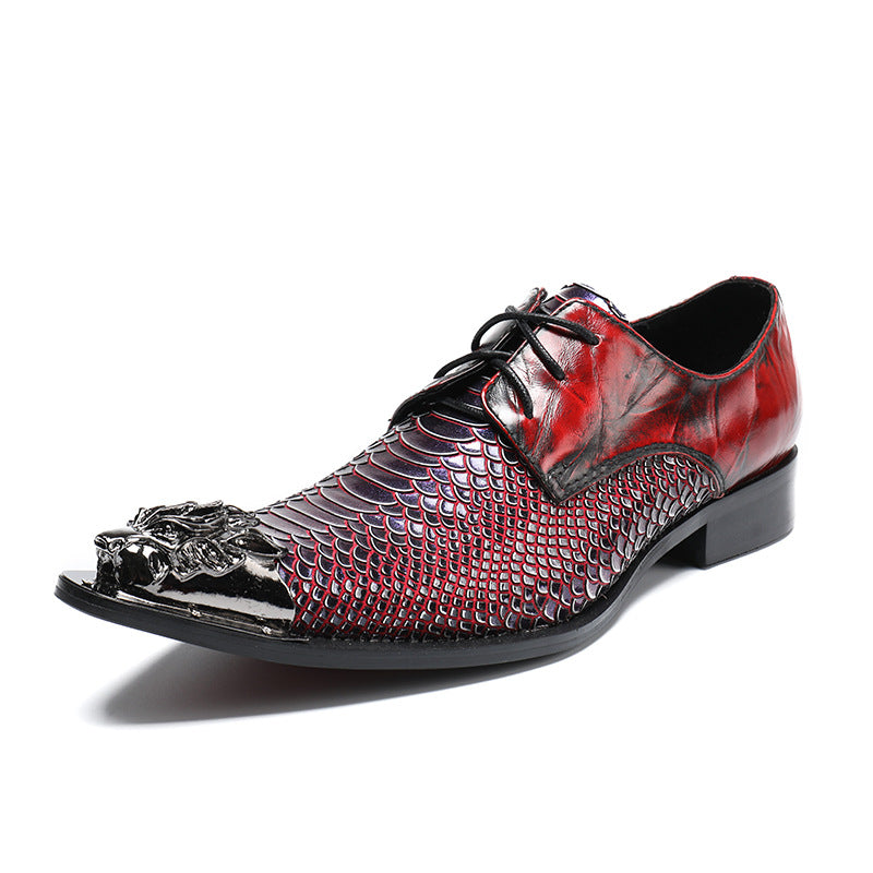 Men's Leather Crocodile Pattern Pointed Toe British Trendy Shoes