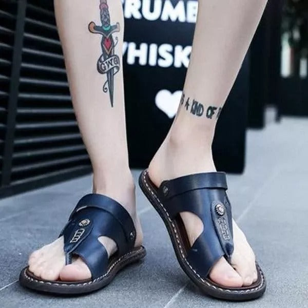 Men's Genuine Leather Leisure Slippers Flip-Flops Comfortable Soft Sandals