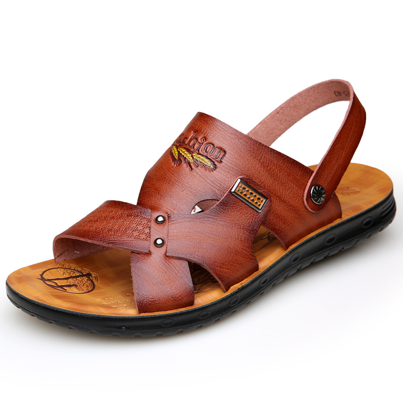 Men's Leather Comfortable Sandals Non-slip Slippers Shoes
