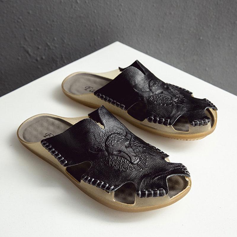 Men's Retro Plus Size Genuine Leather Slippers