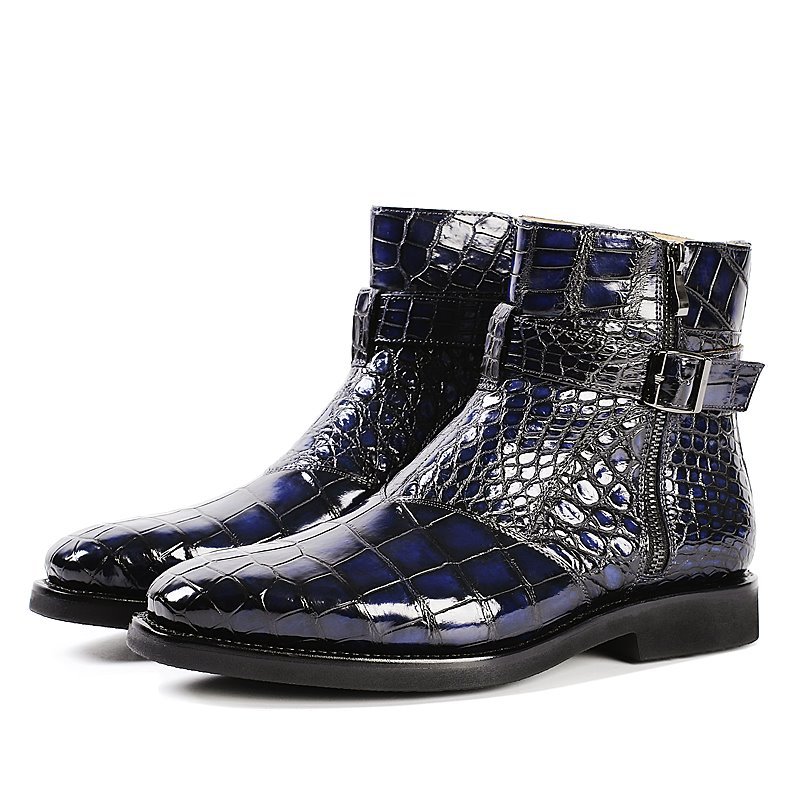 Men's Crocodile Pattern Belt Buckle Boots