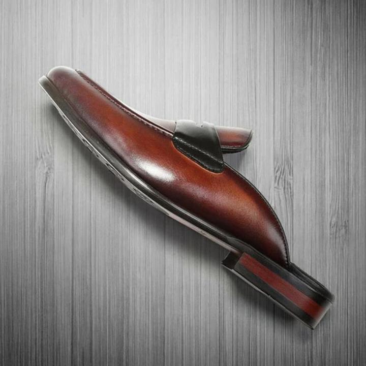 Men's Leather Half Drag British Lazy Shoes