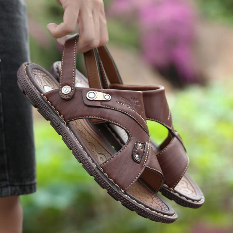 Men's Summer Leather Sandals Breathable Flip Flops Shoes