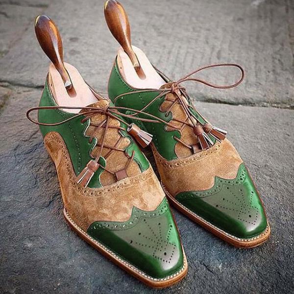 Handmade Western Dress Shoes, Mens Leather And Suede Tan Shoes