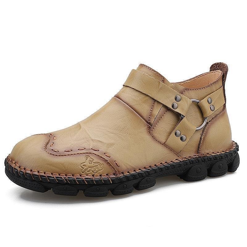 Large Size Hand Stitching Genuine Leather Non-Slip Retro Ankle Boots