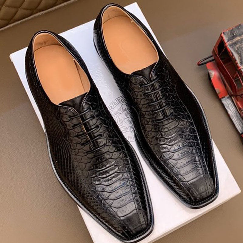 Retro Crocodile Pattern Formal Leather Business Style Men Shoes