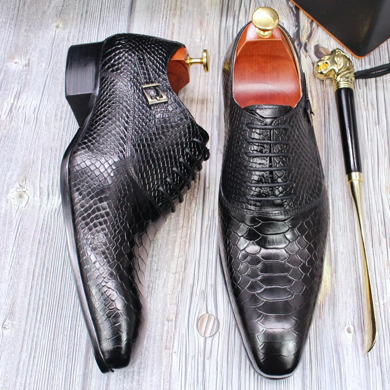 Snake Skin Pointed Toe Oxford Men Leather Shoes