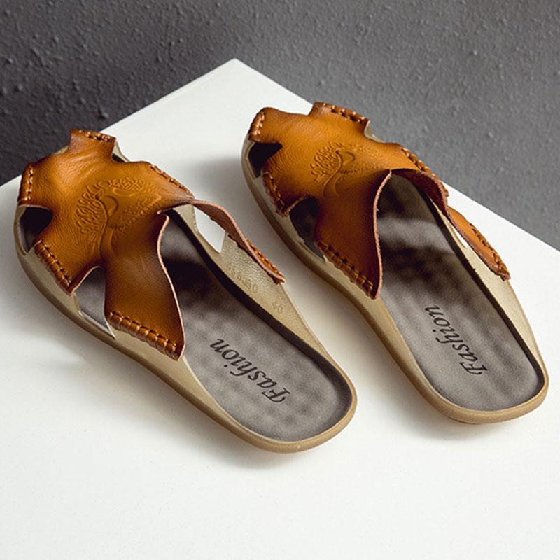 Men's Retro Plus Size Genuine Leather Slippers
