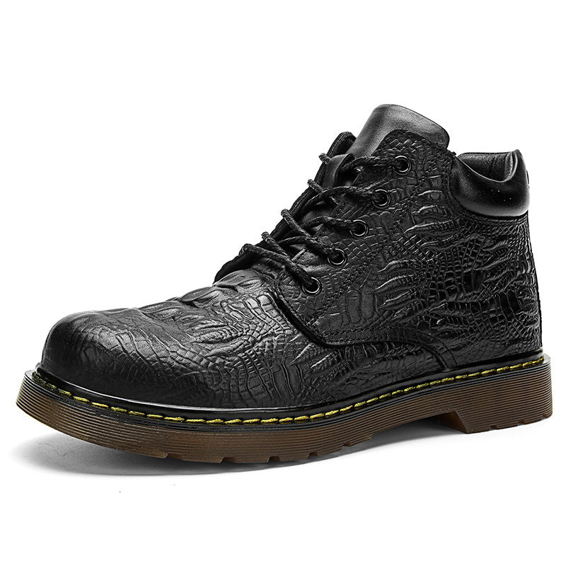 Crocodile Print Platform Block Heel Ankle Boots
