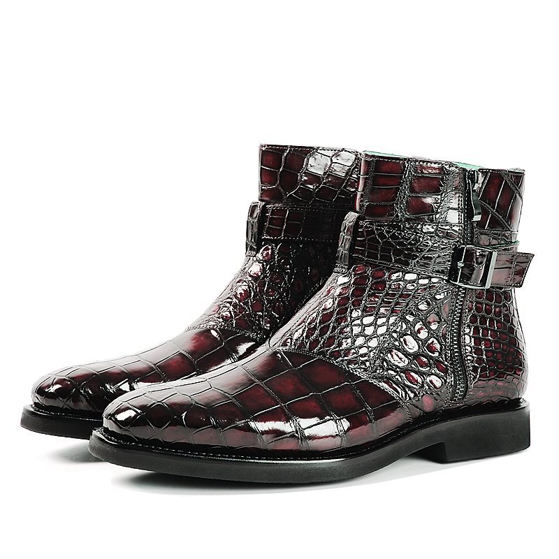 Men's Crocodile Pattern Belt Buckle Boots
