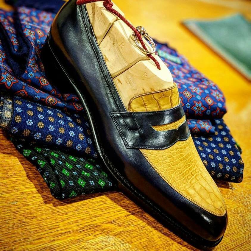 Men's Luxury Handmade Stitching Color-Block Penny Loafers