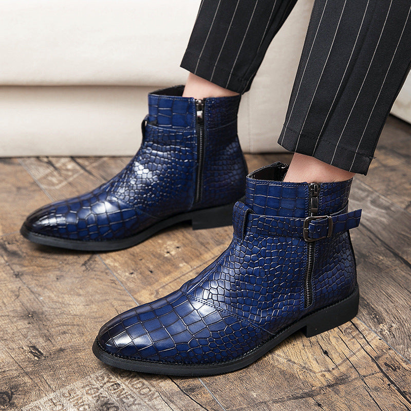 Men's New Crocodile Print Ankle Boots