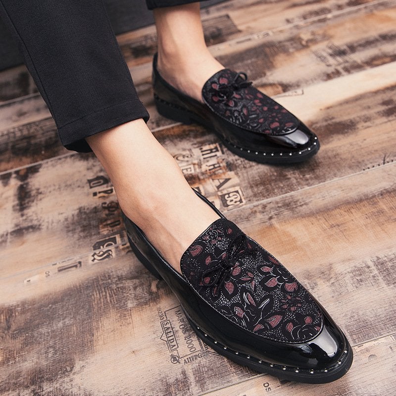 Printed Reflective Shiny Fashion Trendy Men's Leather Shoes