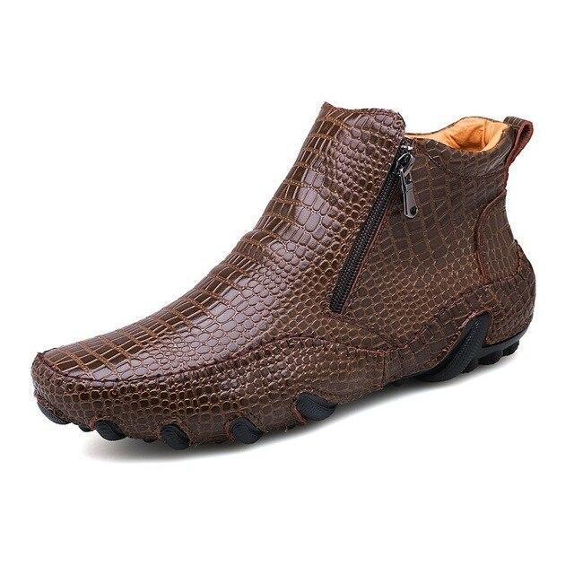 Crocodile Pattern Leather Men's Ankle Boots
