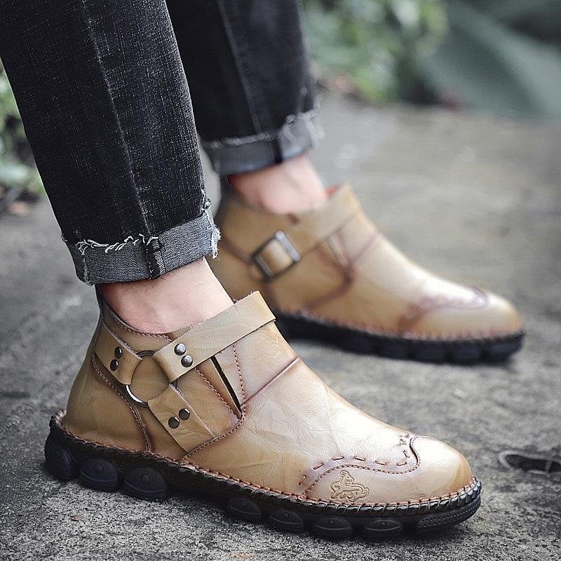 Large Size Hand Stitching Genuine Leather Non-Slip Retro Ankle Boots