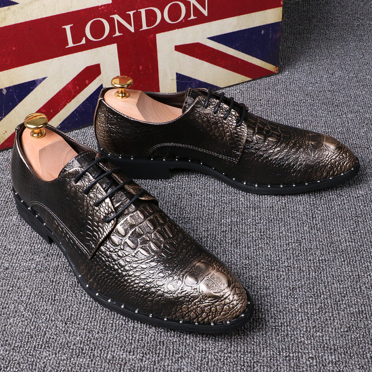 Men's Crocodile Pattern Pointed Toe Business Dress Shoes