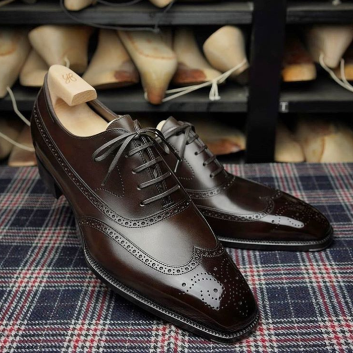 Coffee Brown Oxford Brogue Toe Leather Lace Up Formal Shoes