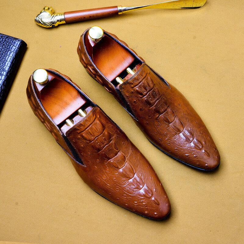 Men's Casual Business Breathable Crocodile Pattern Leather Shoes