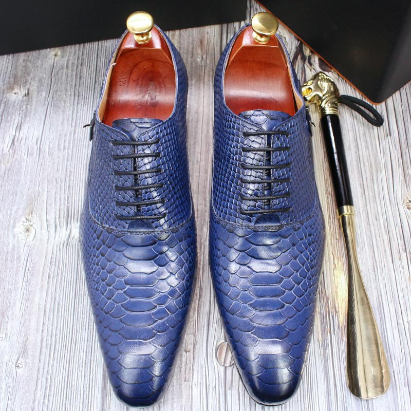 Snake Skin Pointed Toe Oxford Men Leather Shoes