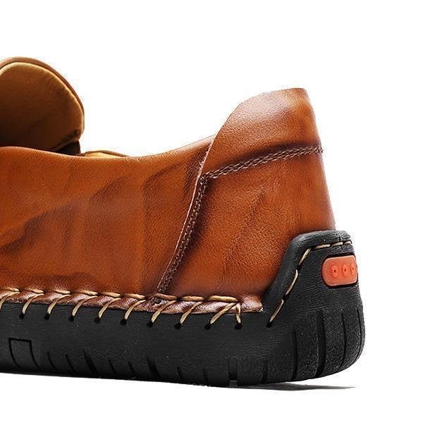 Men Comfy Hand Stitching Genuine Leather Side Zipper Slip On Casual sh