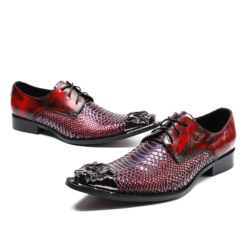 Men's Leather Crocodile Pattern Pointed Toe British Trendy Shoes