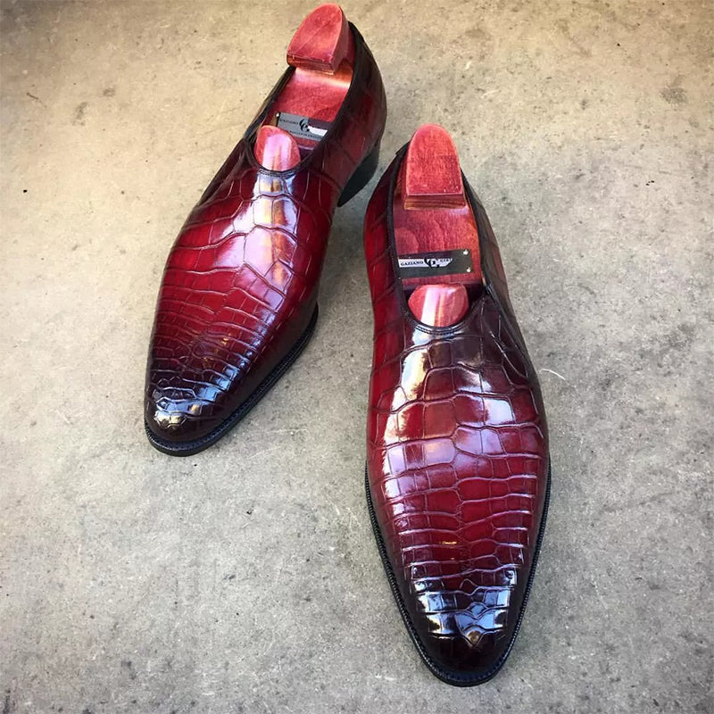 Handmade Men's Leather Bowknot Slip-On Shoes