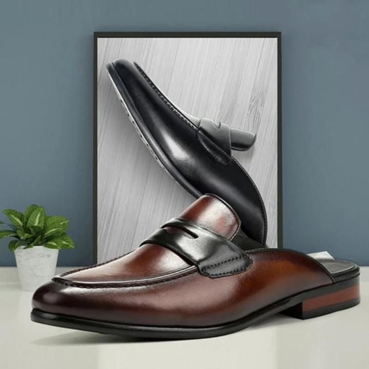 Men's Leather Half Drag British Lazy Shoes