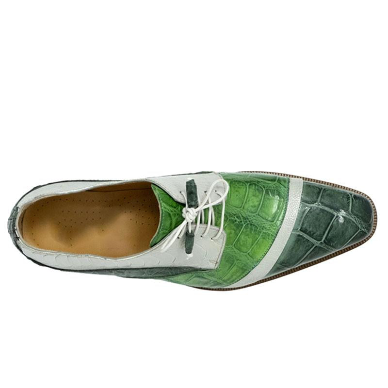 Green Colorblock Leather Lace-Up Casual Shoes