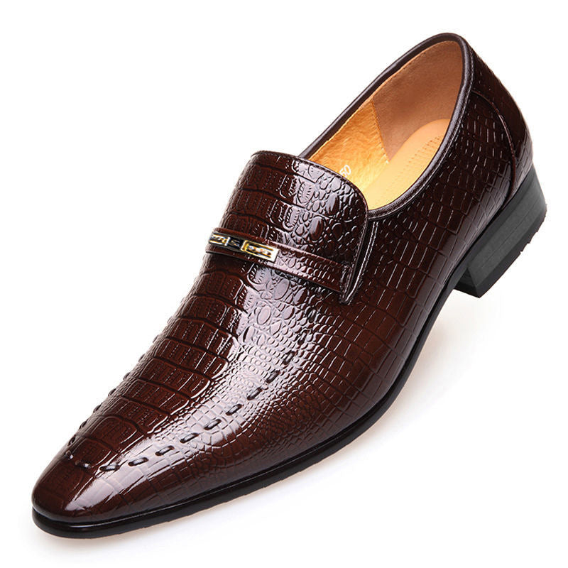 Fashion Business Men's Pointed Toe Crocodile Leather Flat Shoes