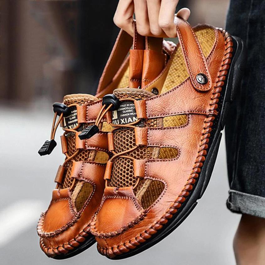 Men'S Summer Cowhide Elastic Outdoor Sandal
