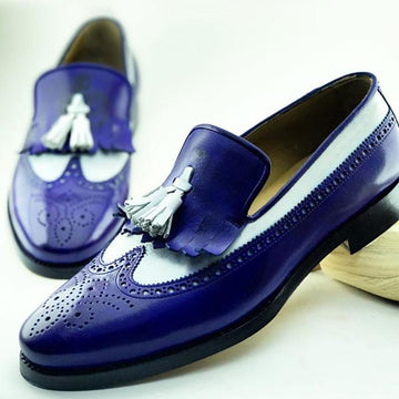 The Blue Calf Leather Tassel Loafer Shoes