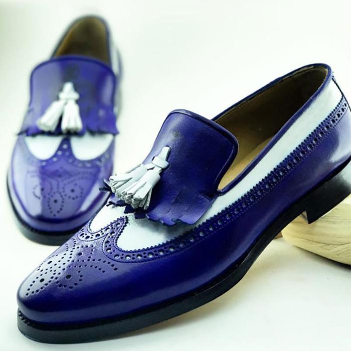 The Blue Calf Leather Tassel Loafer Shoes
