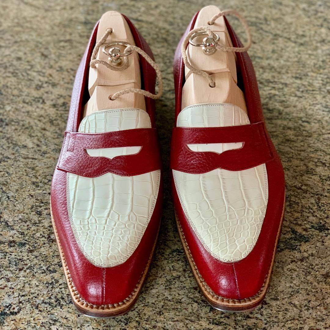 Men's Luxury Handmade Stitching Color-Block Penny Loafers