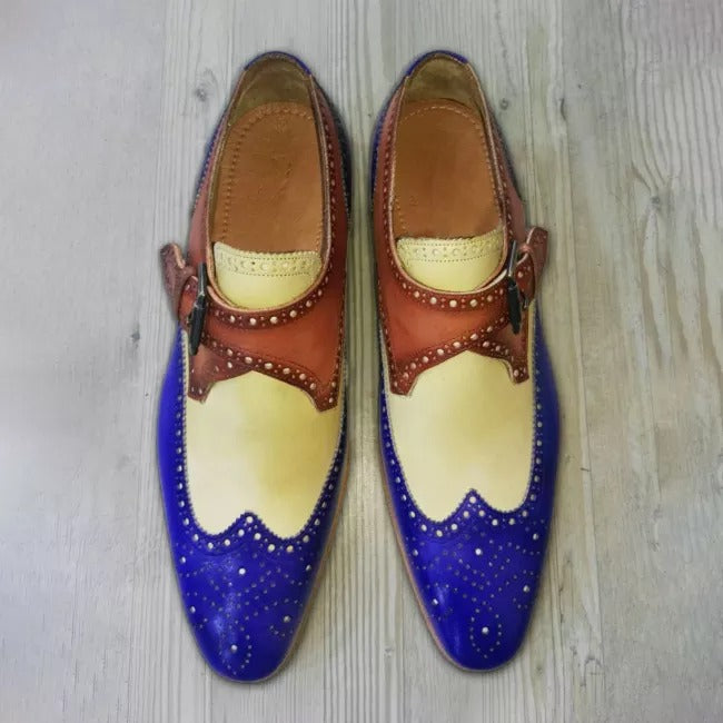 Men Vintage Buckle Leather Brogue Dress Shoes